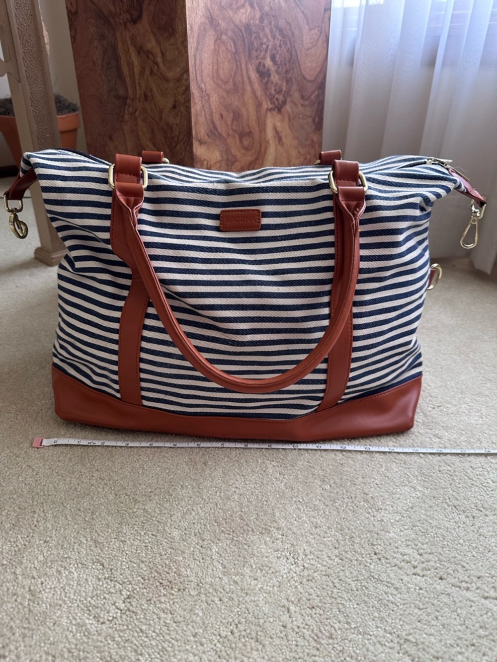 Baosha Striped Overnight Weekender Bag